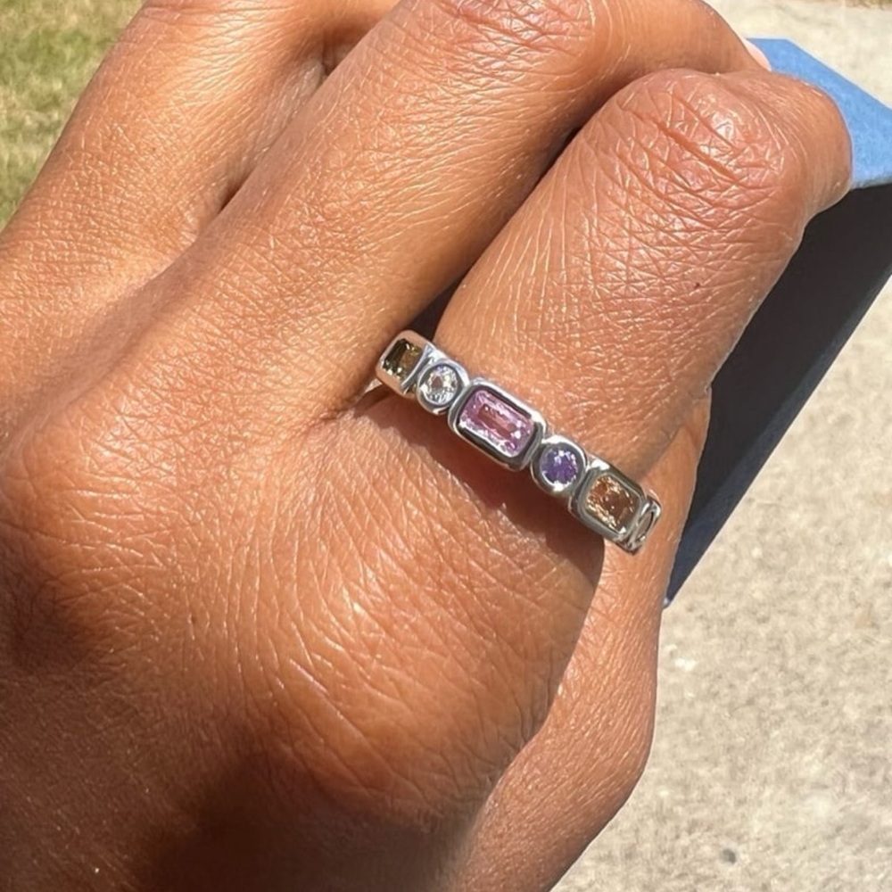 Adjustable Silver Ring With Multicolor Gemstone C… - image 3